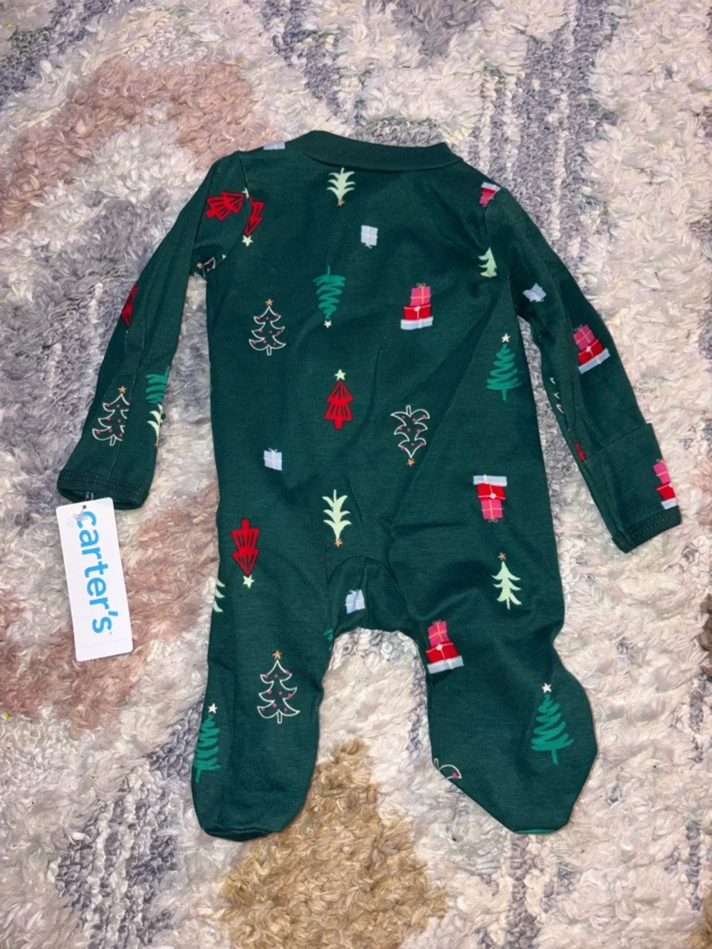 Carter's Green Holiday Print Footed One-Piece